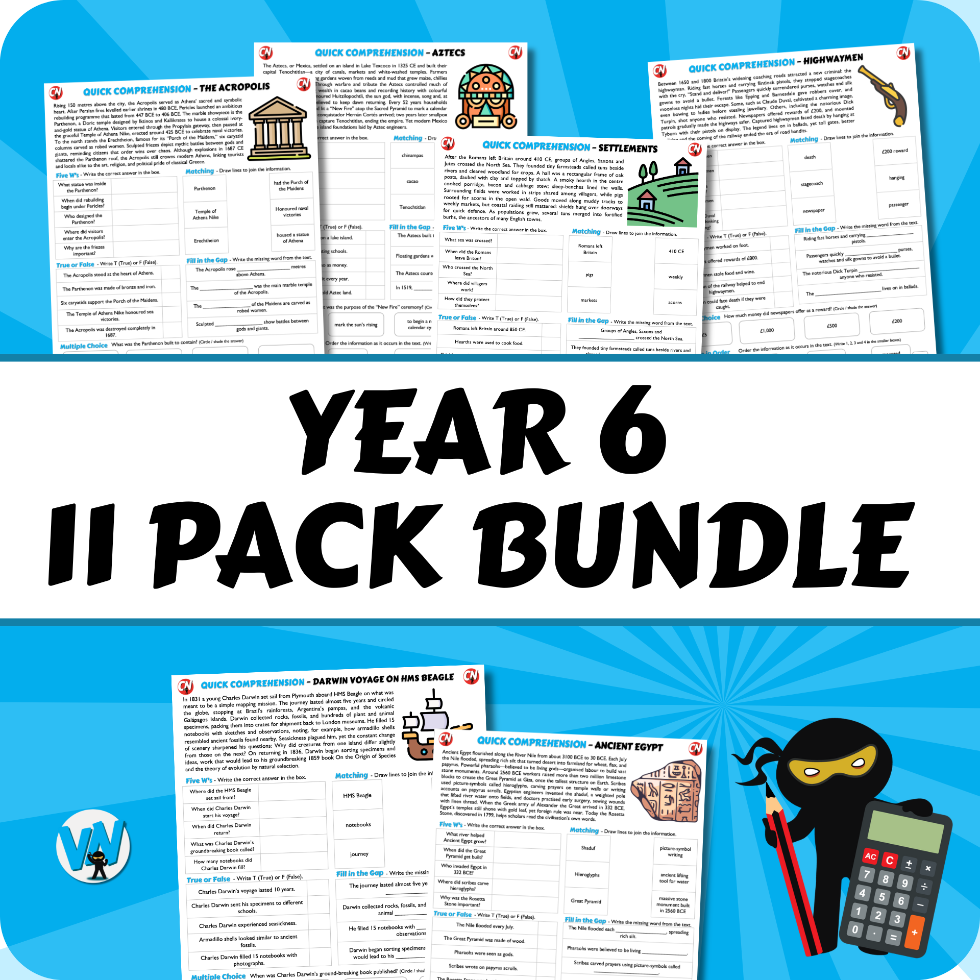 Quick Comprehension Topic Bundle - Y6 Bundle (11 packs)