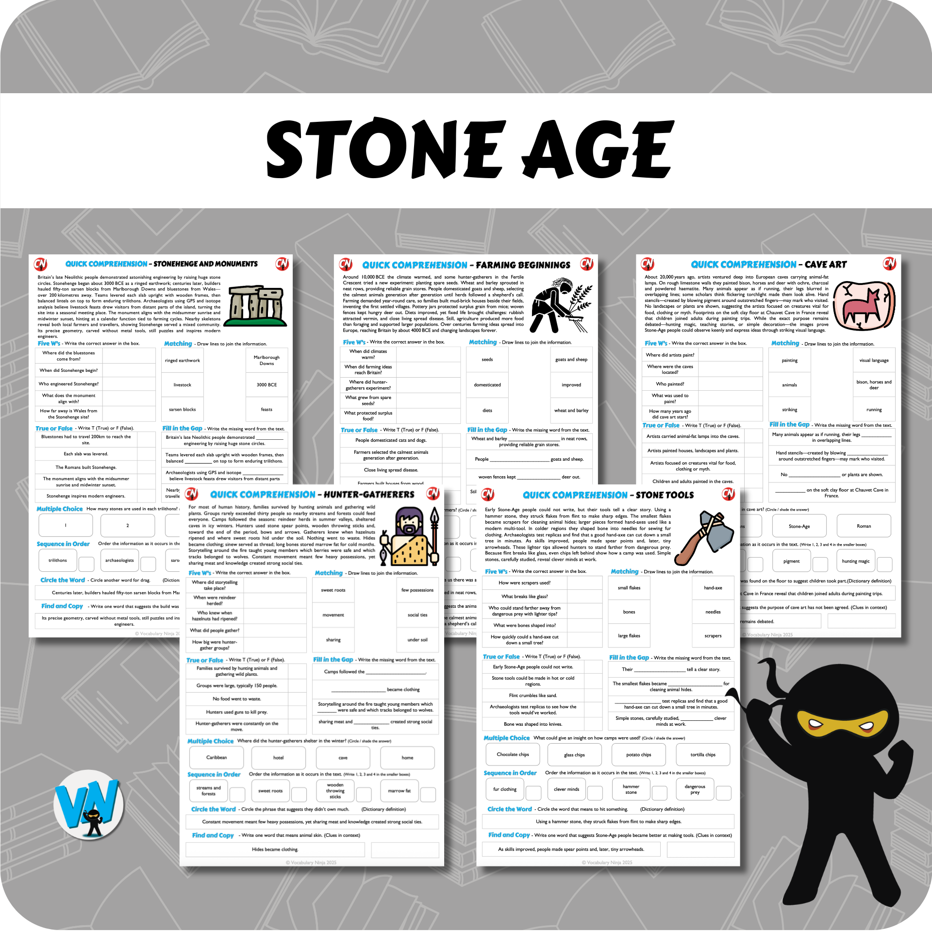 Quick Comprehension Topic Bundle - Y5 Stone Age