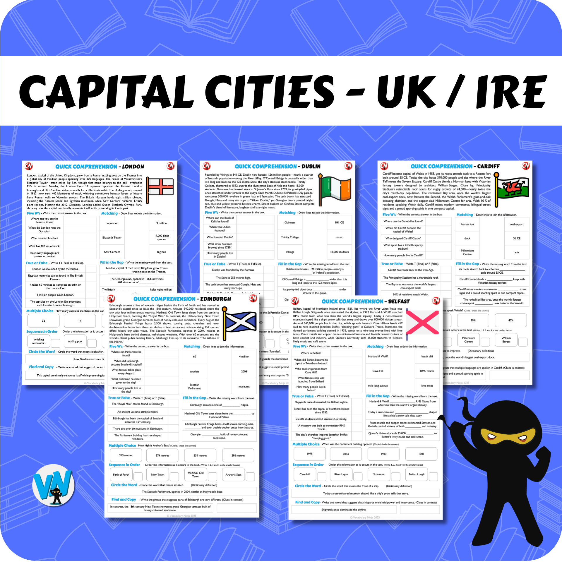 Quick Comprehension Topic Bundle - Y5 Capital Cities of UK & Ireland