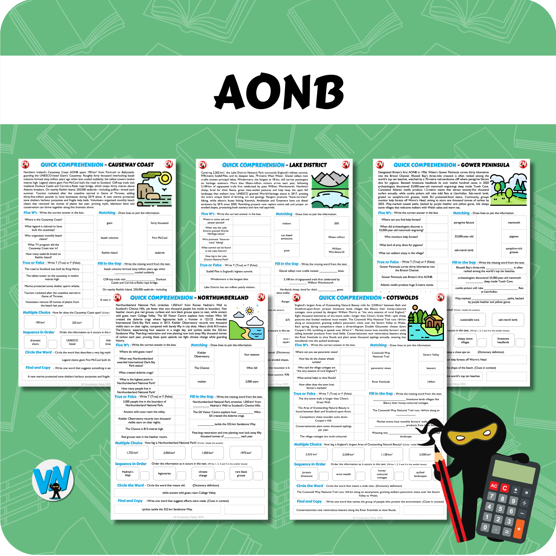 Quick Comprehension Topic Bundle - Y5 Areas of ONB