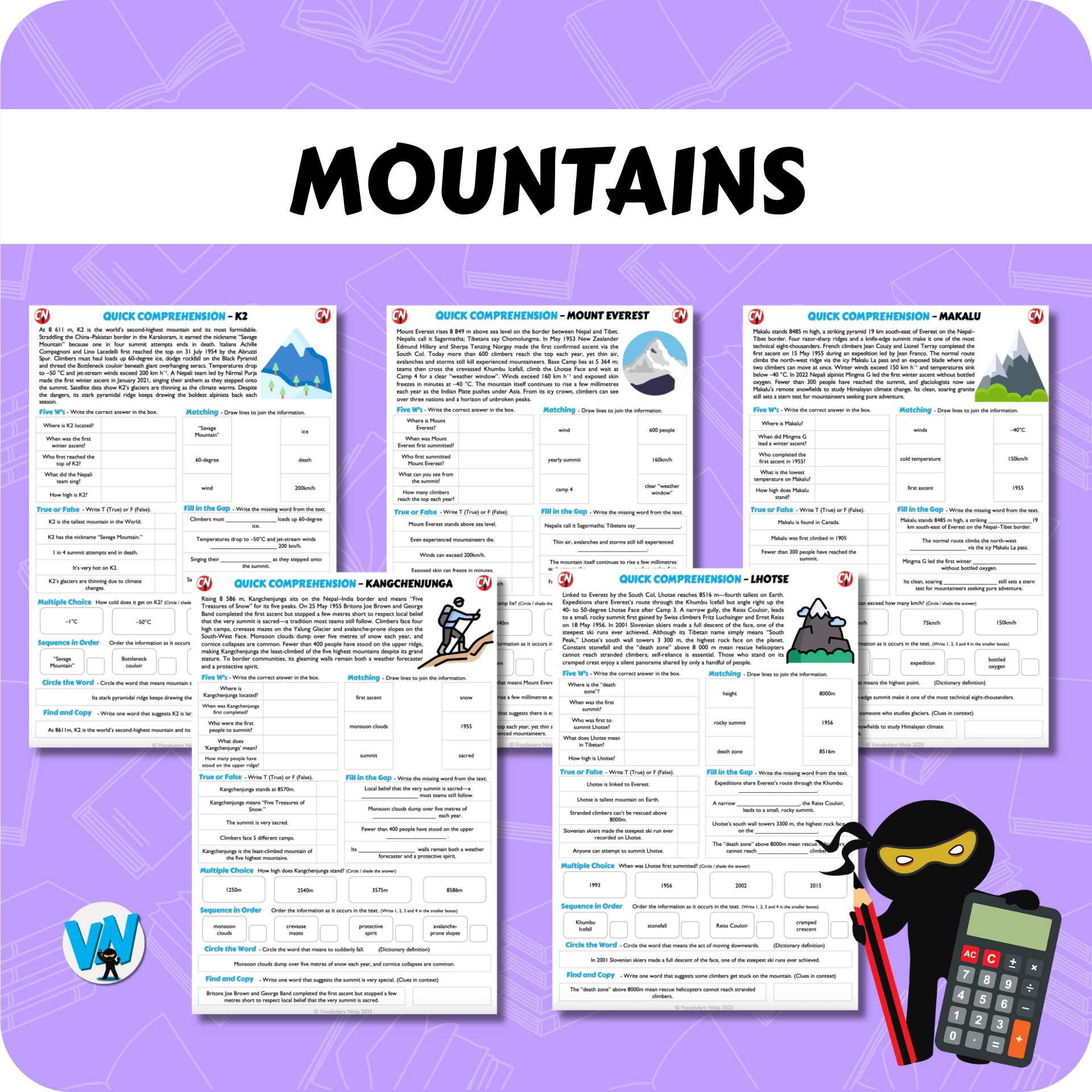 Quick Comprehension Topic Bundle - Y6 Mountains