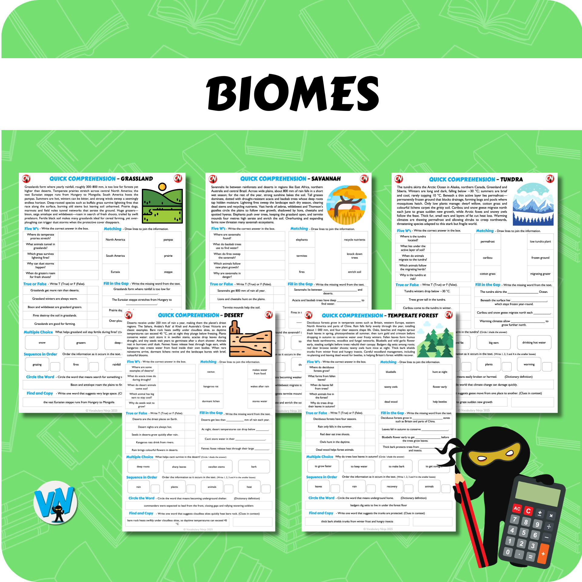 Quick Comprehension Topic Bundle - Y6 Biomes