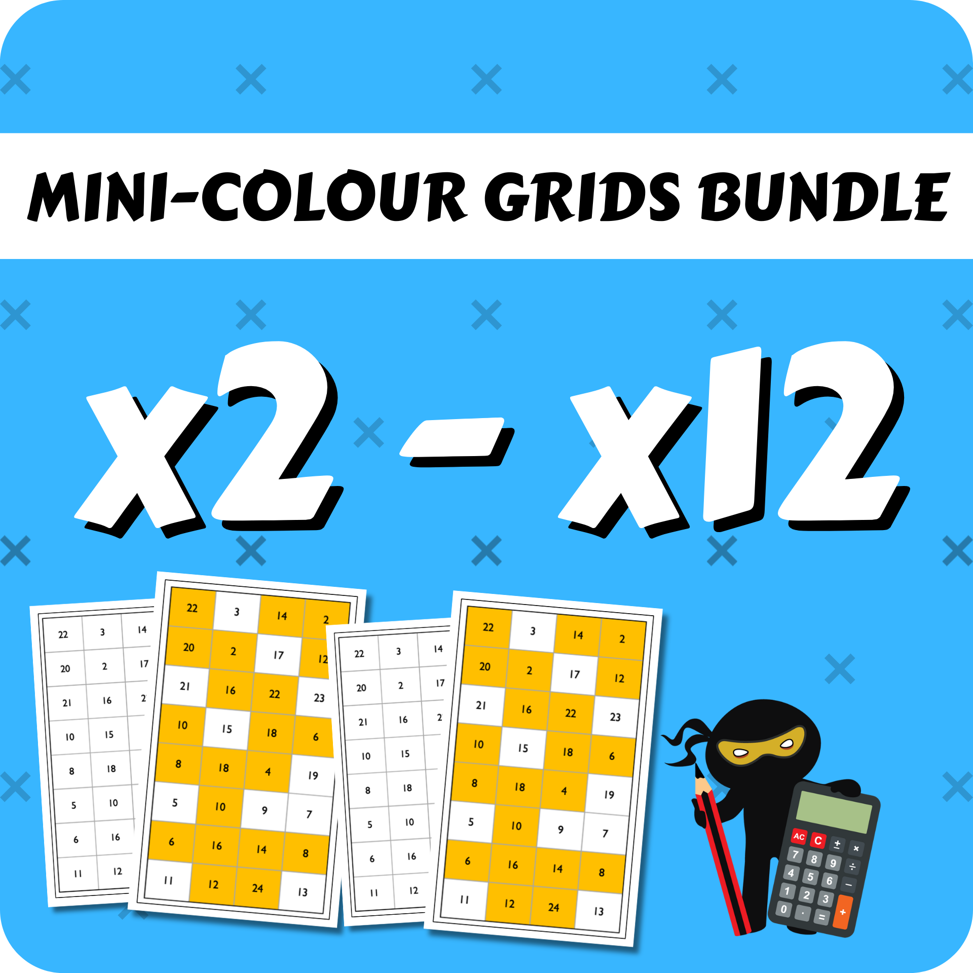 Times Table Mini-Colour Grid Bundle x2 to x12