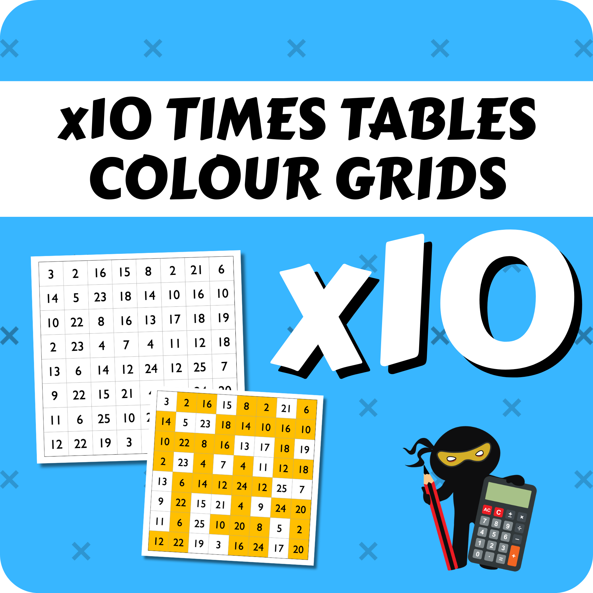 Times Table Colour Grids x10