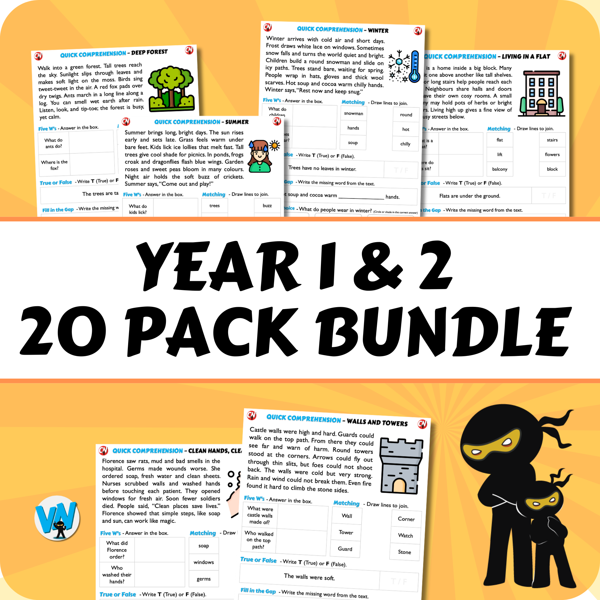 Quick Comprehension Topic Bundle - Y1 and Y2 Bundle (20 packs)