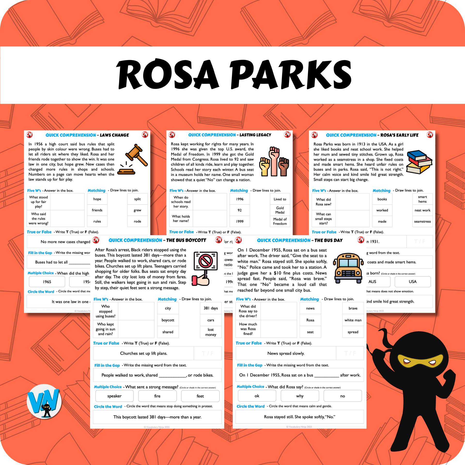 Quick Comprehension Topic Bundle - Y2 Rosa Parks