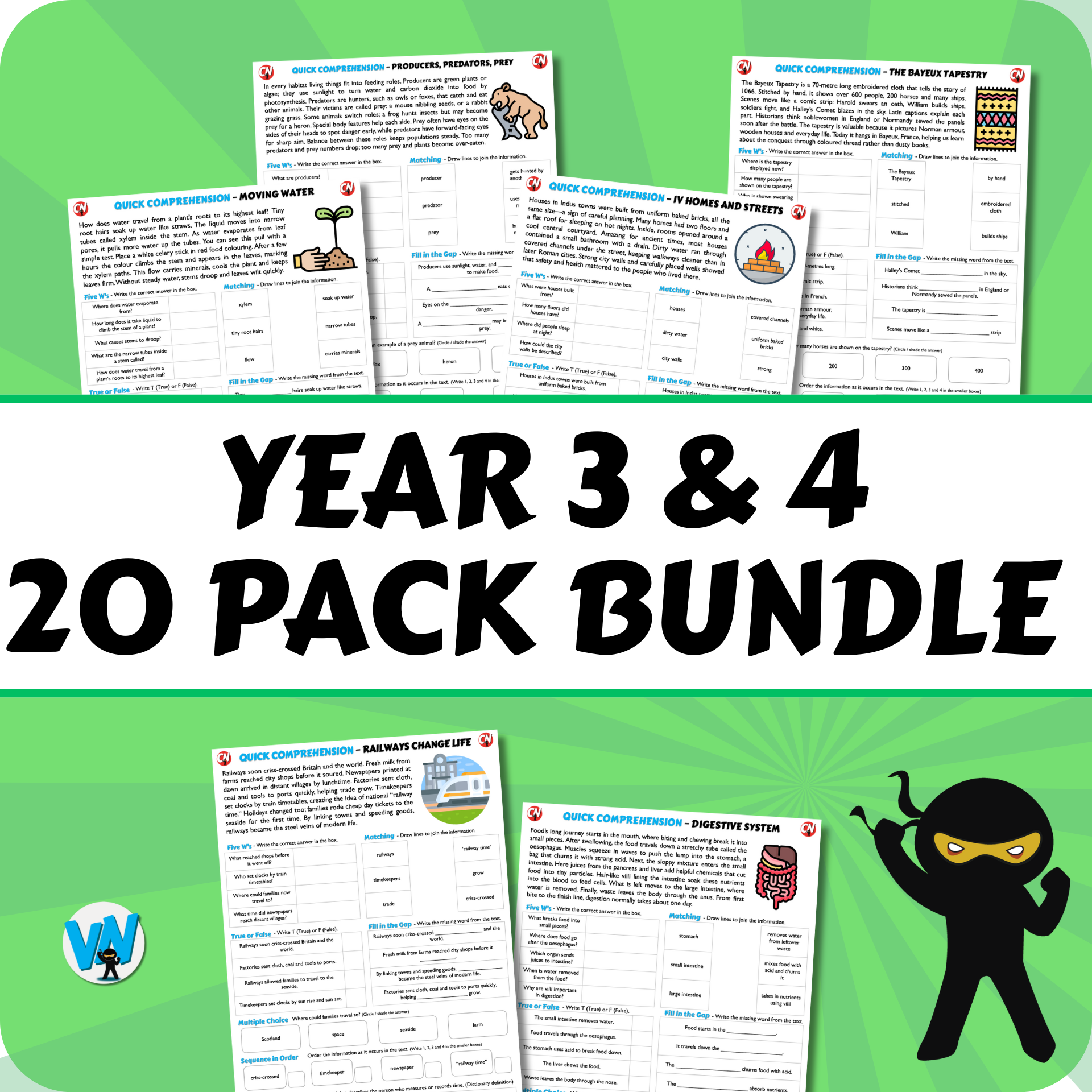 Quick Comprehension Topic Bundle - Y3 and Y4 Bundle (20 packs)
