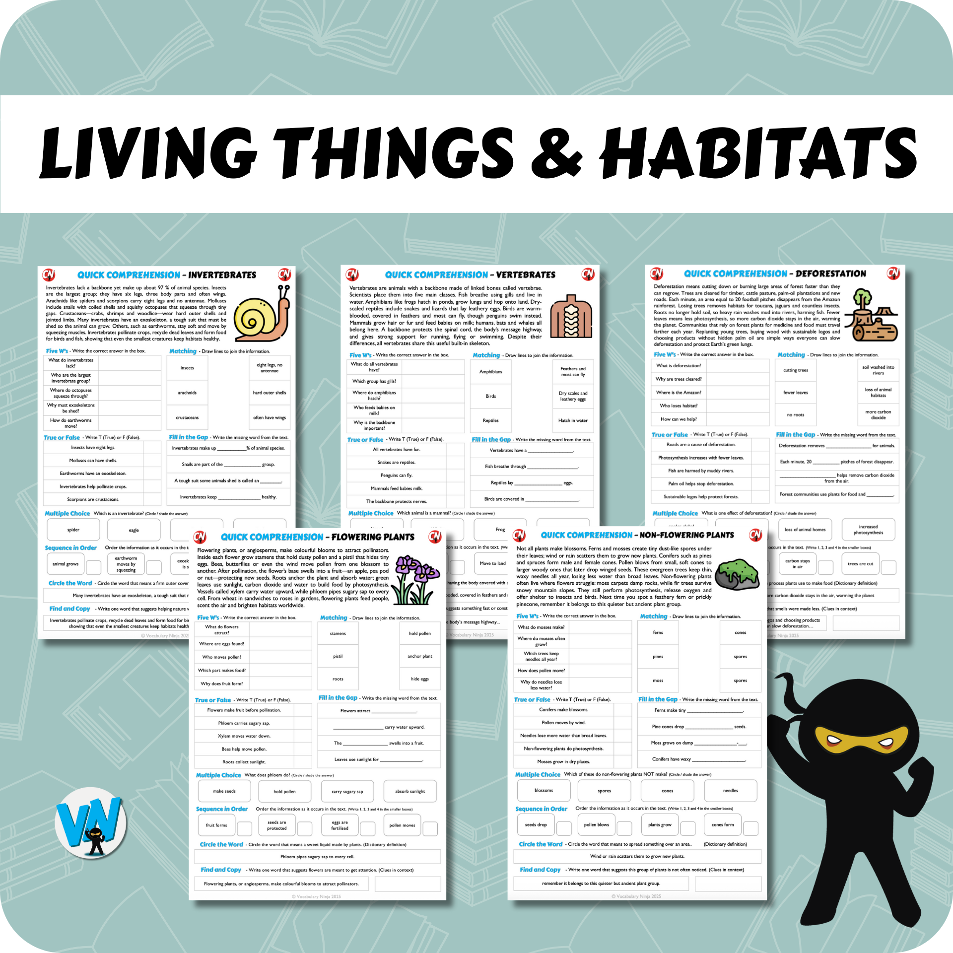 Quick Comprehension Topic Bundle - Y4 Living Things and Habitats